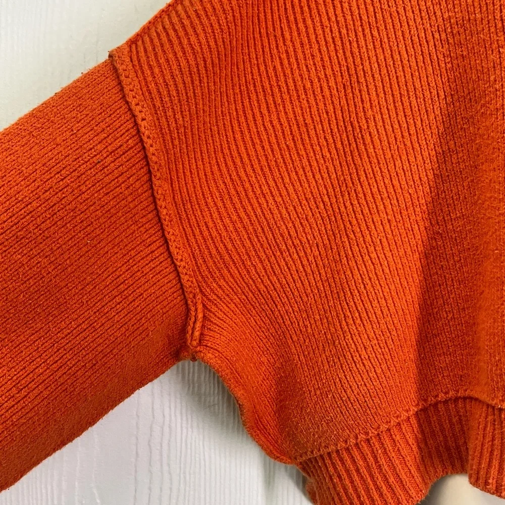 Free People - Easy Street Ribbed Pullover Orange Crop Sweater Size XS - Picture 7 of 11